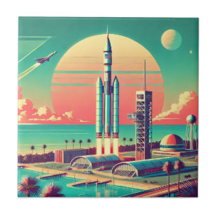 Atoom Futuristische Nieuwe Florida Lanceerplaats Tegeltje