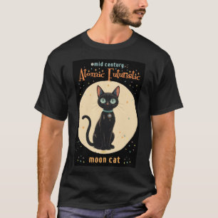 Atoom Futuristische Zwarte Kat Maan met tekst T-shirt