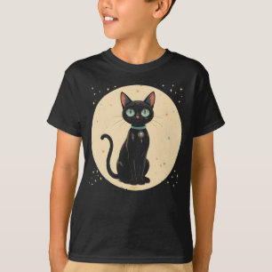 Atoom Futuristische Zwarte Kat Maan T-shirt