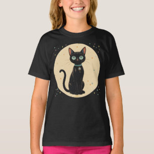 Atoom Futuristische Zwarte Kat Maan T-shirt