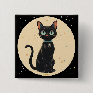 Atoom Futuristische Zwarte Kat Maan Vierkante Button 5,1 Cm