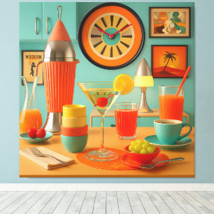 Atoom Retro Futuristische Martini Breakfast Bar Canvas Afdruk