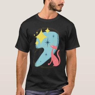 Atoom-sterrenstikkende kat in mid-century modern s t-shirt