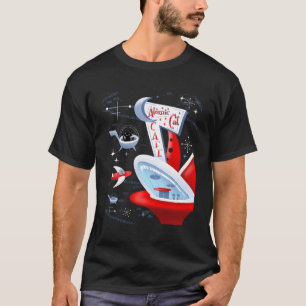 Atoomkat cafe futuristische ruimtehaven mid-centur t-shirt