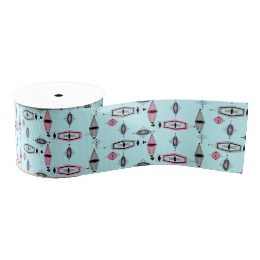 atoomroze en grijs patroonkoolstof grosgrain lint (Spoel)