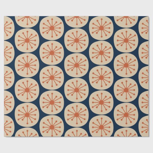 atoomStippen Retro Mid Mod Pattern Oranje en marin Cadeaupapier (Vlak)