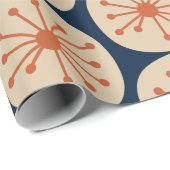 atoomStippen Retro Mid Mod Pattern Oranje en marin Cadeaupapier (Rol Hoek)