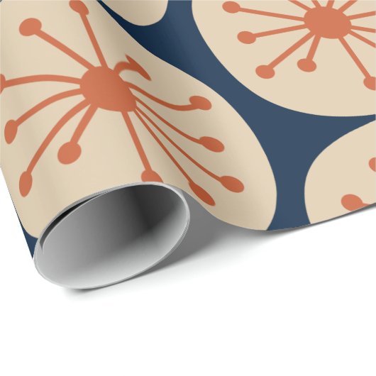 atoomStippen Retro Mid Mod Pattern Oranje en marin Cadeaupapier (Rol Hoek)