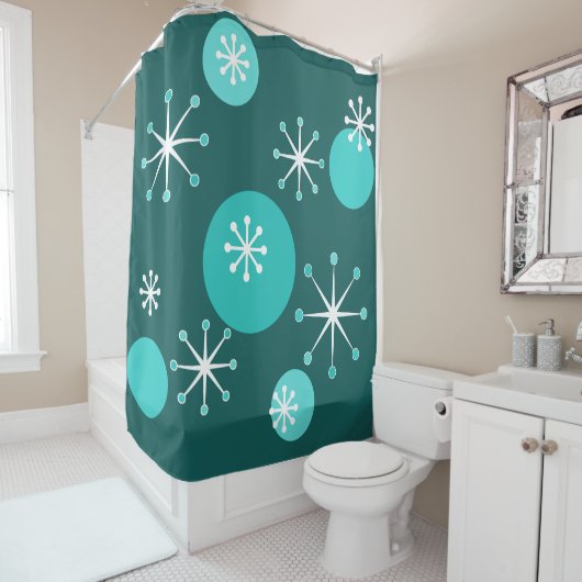 Atoomtijdperk Starbursts Blauwgroen Douchegordijn (In situ)