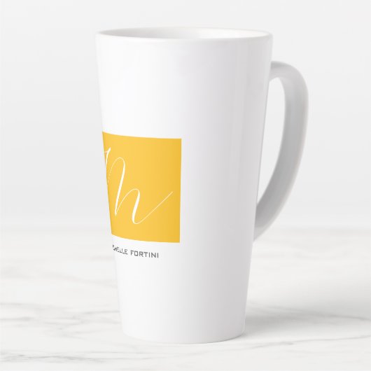 Atractief monogram Geel, geel, modern Latte Mok (Rechterhoek)