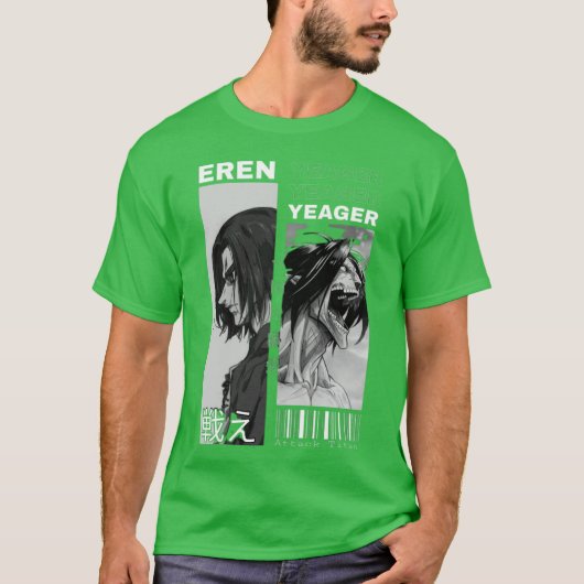 Attack on titan eren yeager both forms t-shirt (Voorkant)