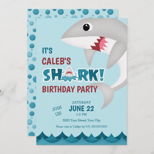 Attaque amusante de requin Invitation de fête d'an (Devant / Derrière)