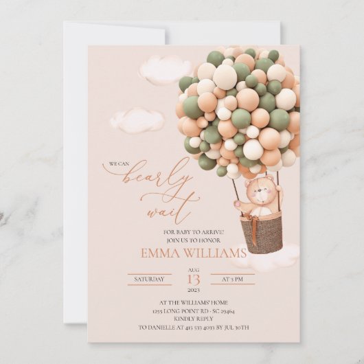 Attends ! Invitation baby shower Vert brun (Devant)