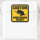 Attentie Gewapende Bever Vierkante Sticker (Tas)