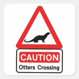 Attentie Otters (2), Traffic Sign, VK Vierkante Sticker