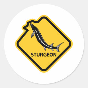 Attentie Sturgeon Leaping Ronde Sticker