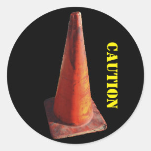 Attentie Traffic Cone Ronde Sticker