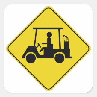 Attentie Yellow Golf Cart Crossing Vierkante Sticker