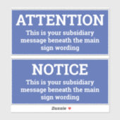 Attention - Deux Stickers Signes Bleus & Blancs (Feuille)