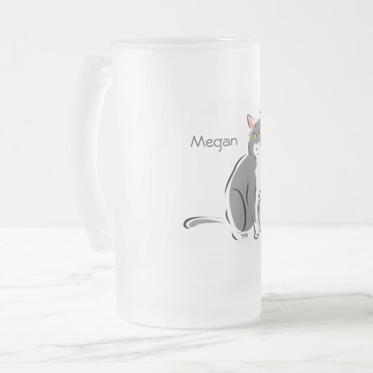 Attentive Grey and White Cat Matglas Bierpul (Voorkant links)