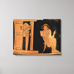Attische rode figuurpyxis die een bruid weergeeft, canvas afdruk