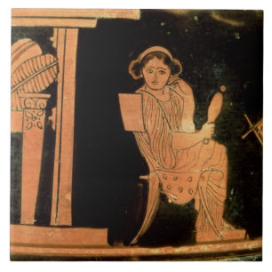 Attische rode figuurpyxis die een bruid weergeeft, tegeltje