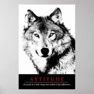 Attitude Black White Inspirerend Wolf Poster