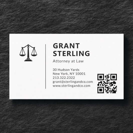Attorney at Law QR Code Scales of Justice Visitekaartje