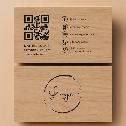 Attorney at Law Wood Professional QR Code Visitekaartje
