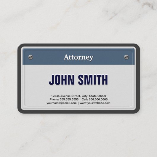 Attorney Cool Car License Bord Visitekaartje (Voorkant)