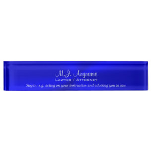Attorney Luxury royal blue chrome look met slogan Naambordje