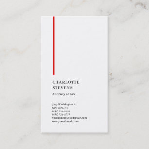Attorney of Law Red White Minimalist Elegant Visitekaartje