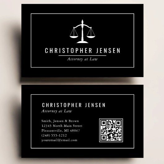 Attorney QR Code Black White Scales Classic Visitekaartje