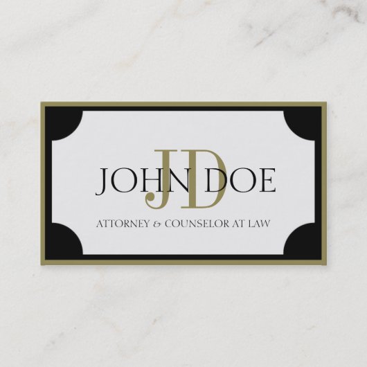 Attorney W/B Gold Monogram/Border Visitekaartje (Voorkant)