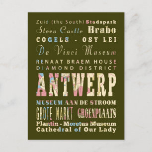 Attractions & Famous Places of Antwerpen, België. Briefkaart