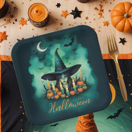 Attractive & Mystical Halloween Witch Conjures Papieren Bordje