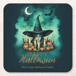  Attractive & Mystical Halloween Witch Conjures Vierkante Kartonnen Onderzetter