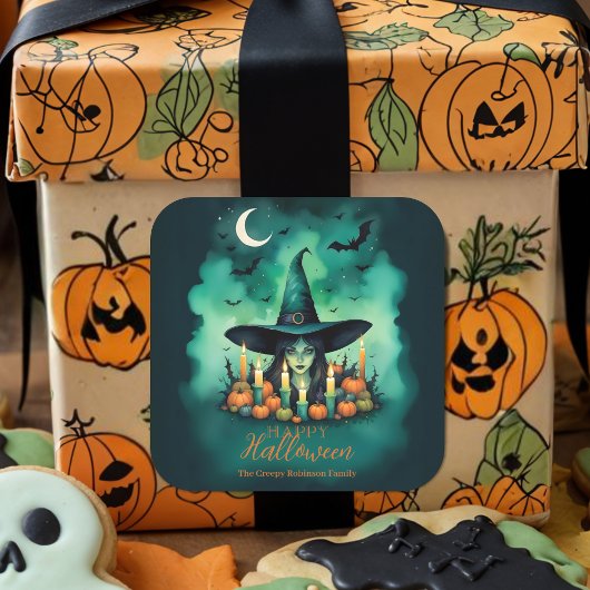 Attractive & Mystical Halloween Witch Conjures Vierkante Sticker