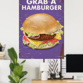 Attrape une affiche de nourriture vintage Hamburge (Bureau à domicile)