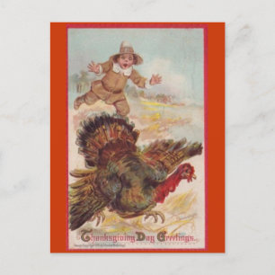 Attraper une dinde, carte postale d'art vintage
