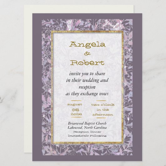 Attrayant Faire-part de mariage Floral Mauve (Devant / Derrière)