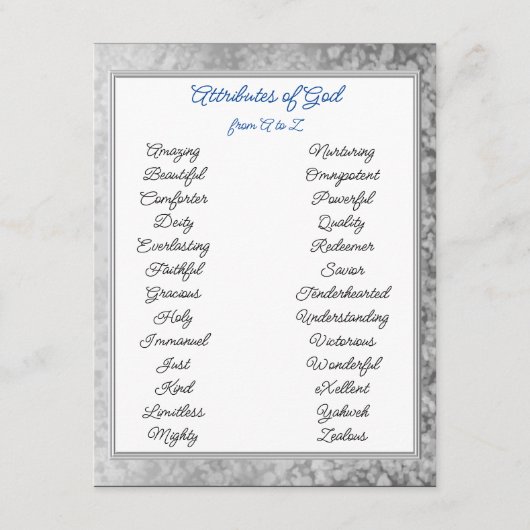 Attributen van God van A tot Z Informatiekaartje (Voorkant)