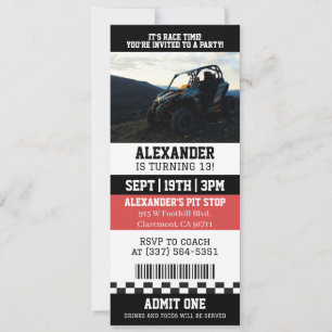 ATV 4 Wheeler Quad Ticket Verjaardagsfeestje Kaart