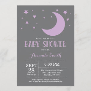 Au-delà de la lune Invitation violette Baby shower