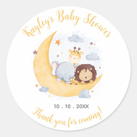 Au-dessus de la lune Baby shower Favor Stickers An (Devant)