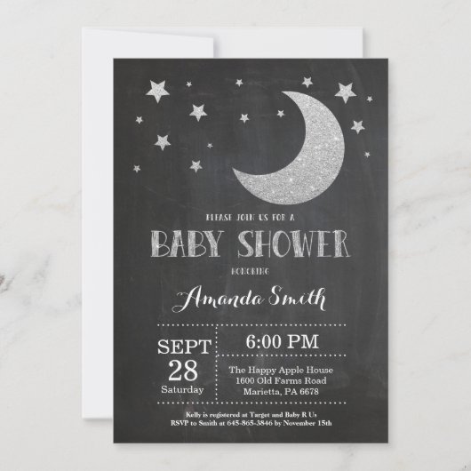 Au-dessus de la lune Baby shower Invitation Partie (Devant)