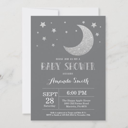 Au-dessus de la Lune Baby shower Invitation Partie (Devant)