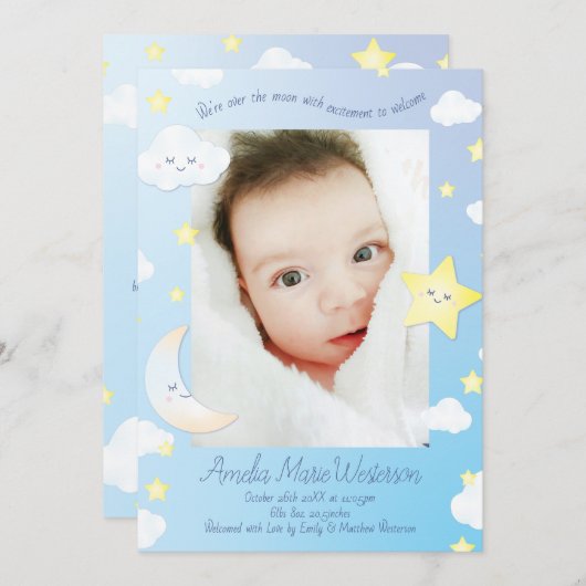 Au-dessus de la lune et des étoiles Faire-part de (Devant / Derrière)