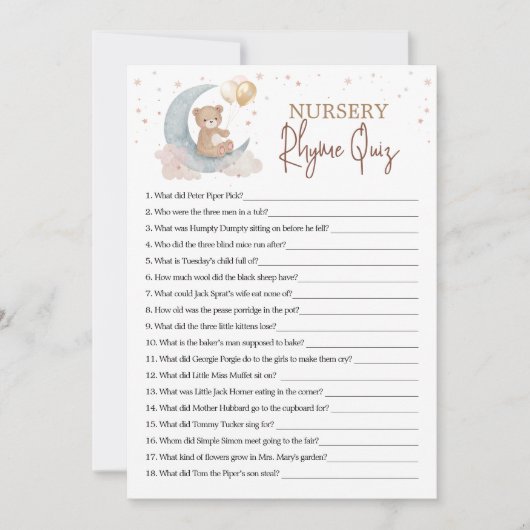 Au-dessus de la Moon Nursery Rhyme Quiz carte de j (Devant)