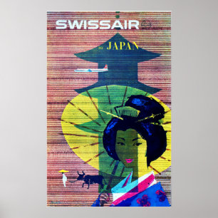 Au JAPON Art Déco Vieux Swiss Airlines Publicité